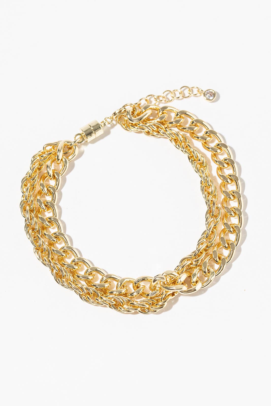 Layered Curb & Rope Chain Bracelet with Magnetic Clasp
