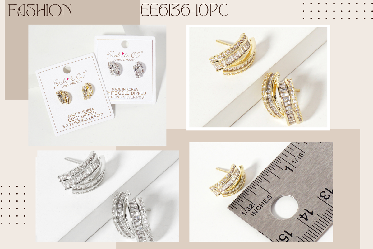 Soft-Curve with Dual-Row Pave CZ Setting Stud Earrings