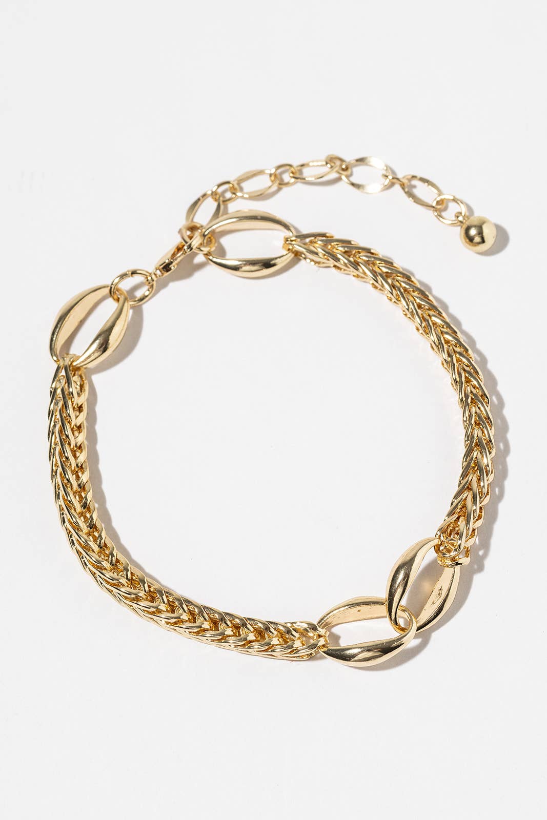 Mixed Link & Wheat Chain Anklet - 14K Gold/White Gold Dipped