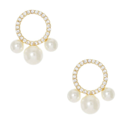 Gold Pearl Drop Huggie Earrings