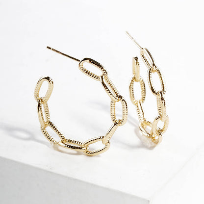 Textured Geometric Link Hoop Earrings