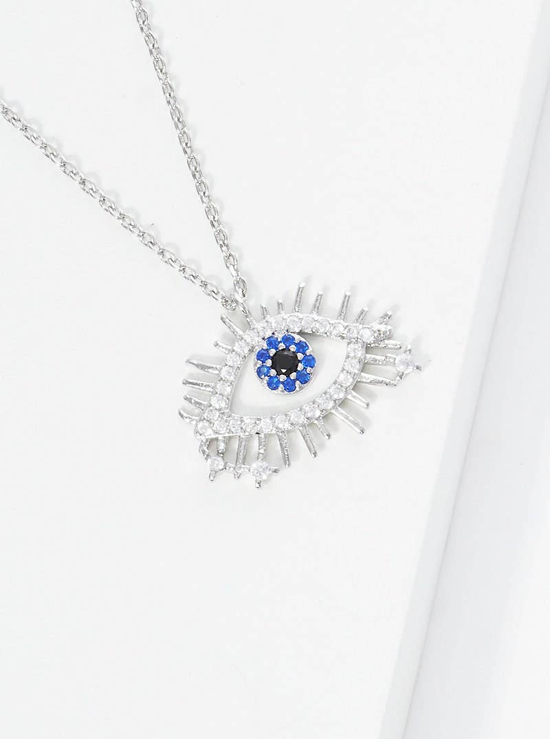 Gold Blue Evil Eye Starburst Necklace