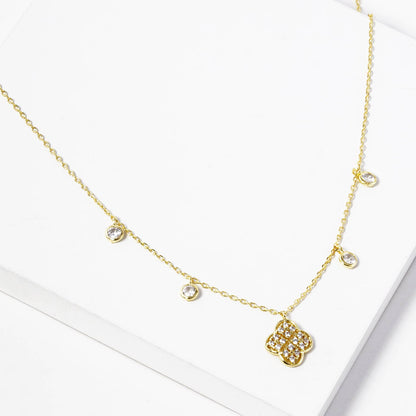 Cubic Zirconia Pave Clover Station Charm Choker Necklace