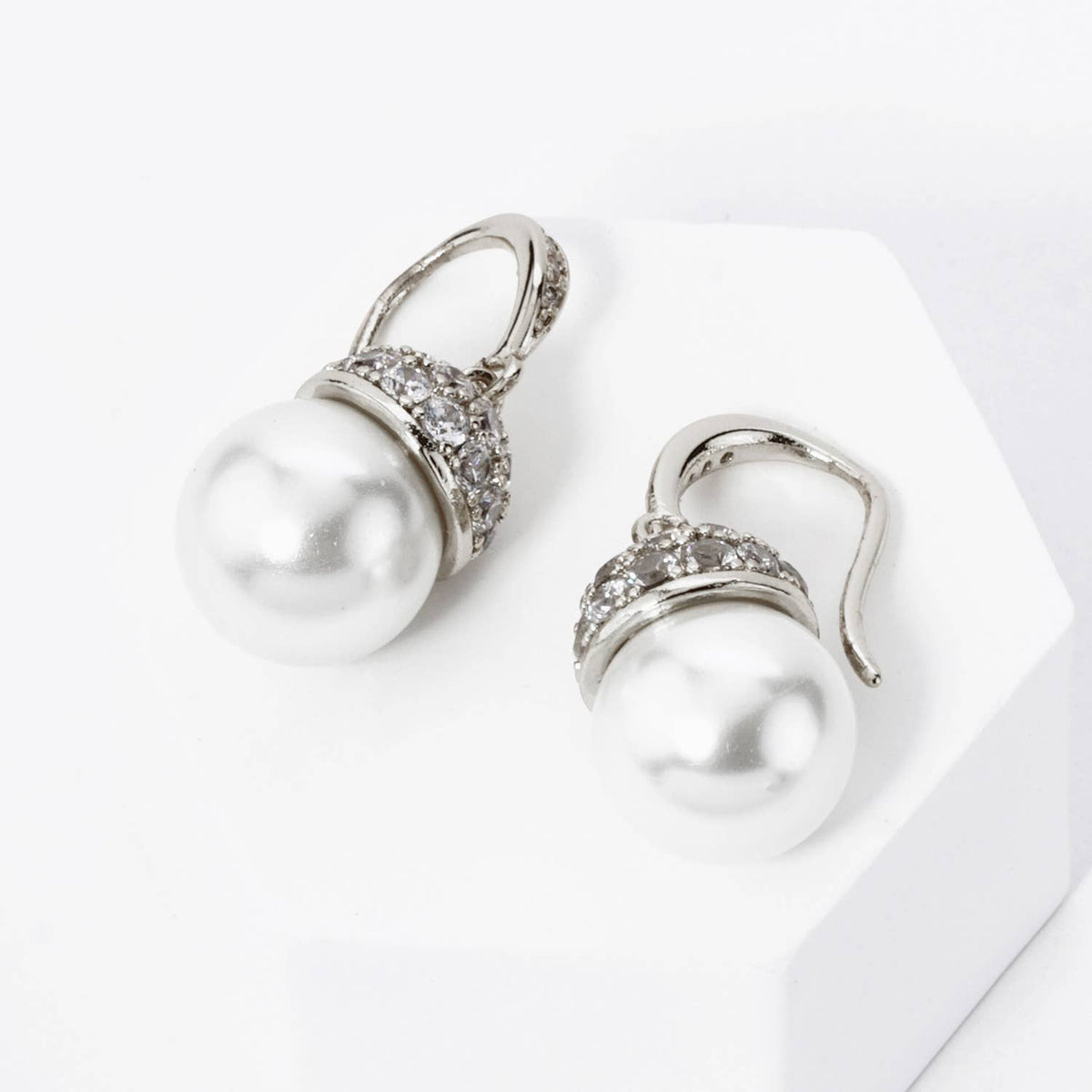 18K Gold Dipped Pave Cubic Zirconia 8mm Pearl Drop Dangle.