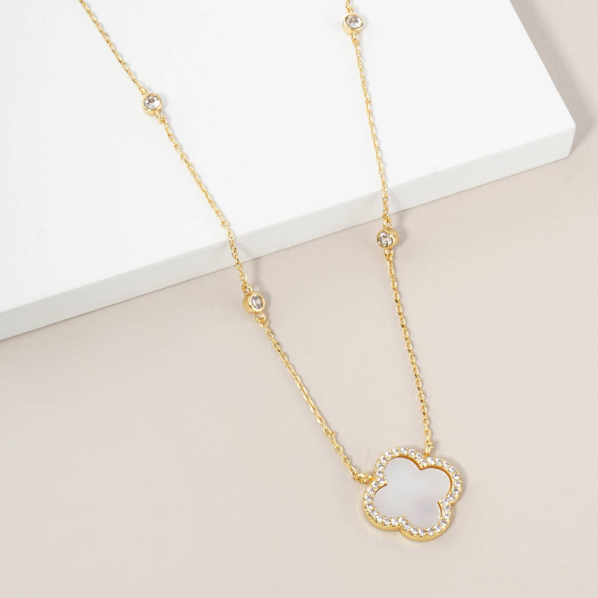 Micro Pave Set Cubic Zirconia 15mm Quatrefoil NECKLACE