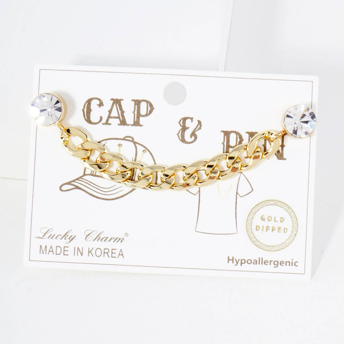 Crystal Curb Chain Cap & Apparel Pin