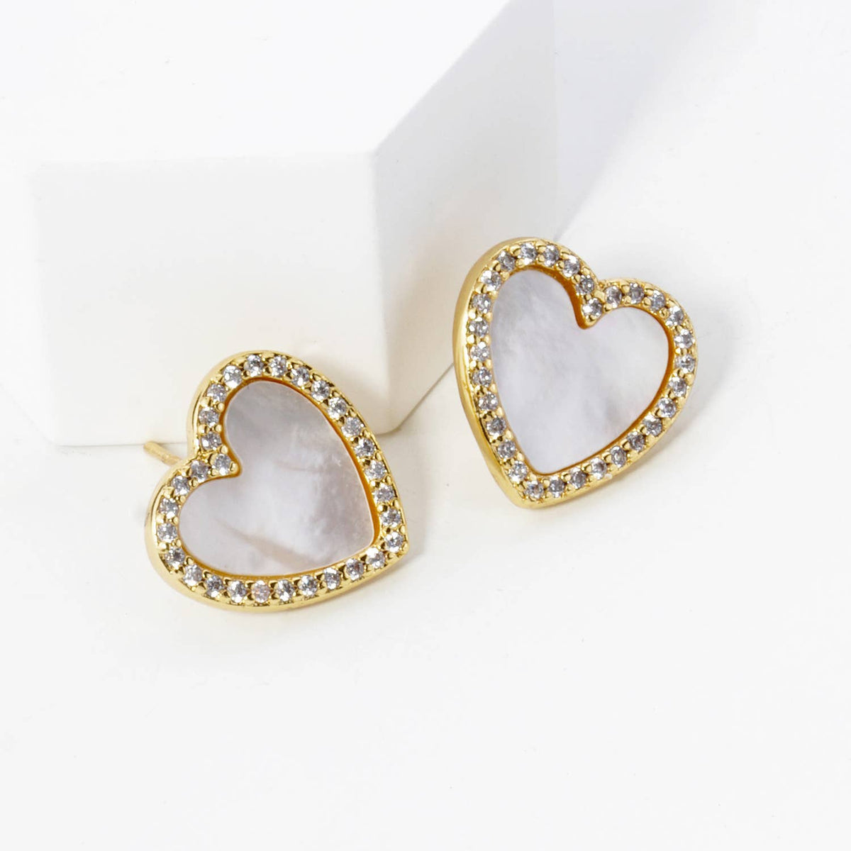 18K Gold Dipped 13mm Pave Set Cubic Zirconia Heart Stud.