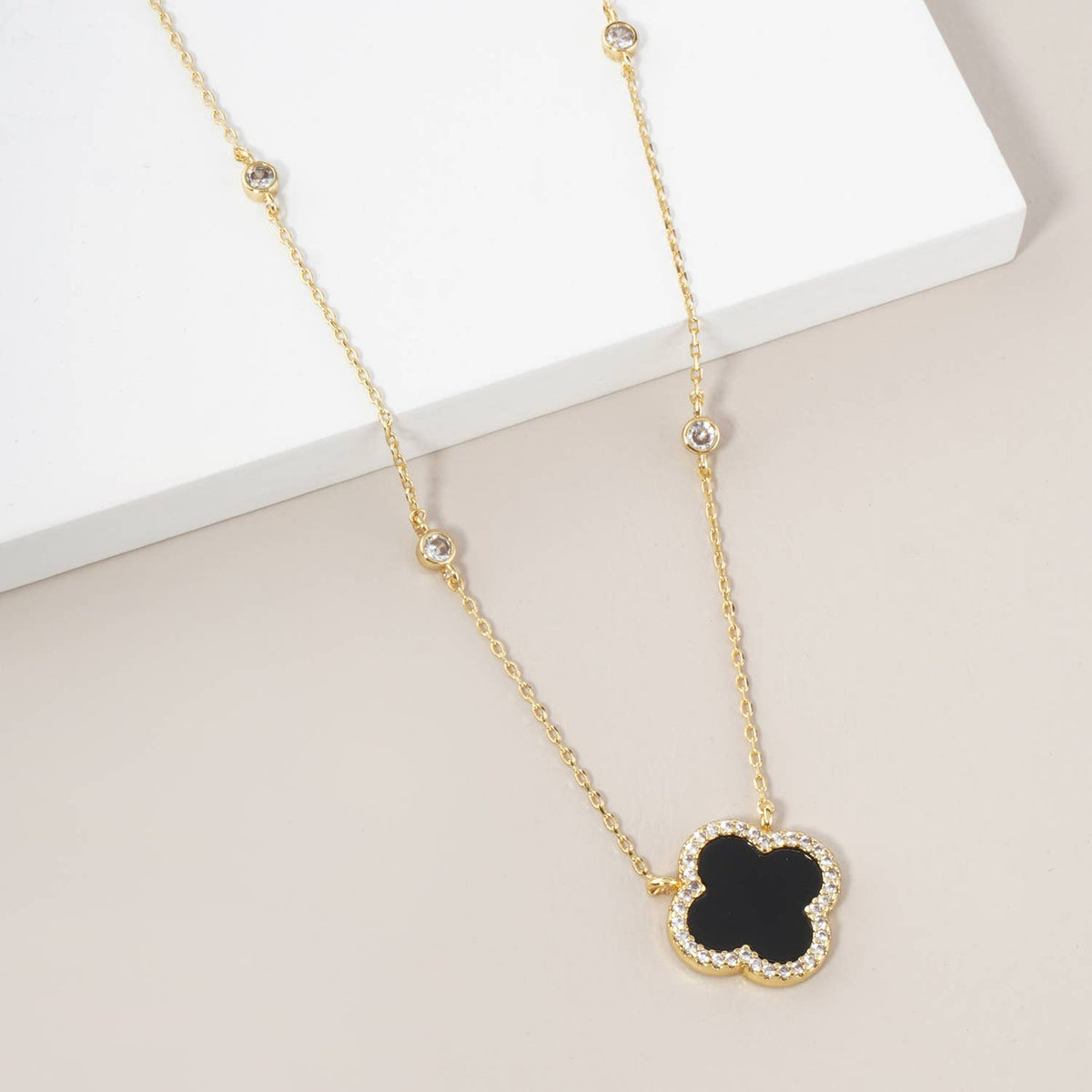 Micro Pave Set Cubic Zirconia 15mm Quatrefoil NECKLACE