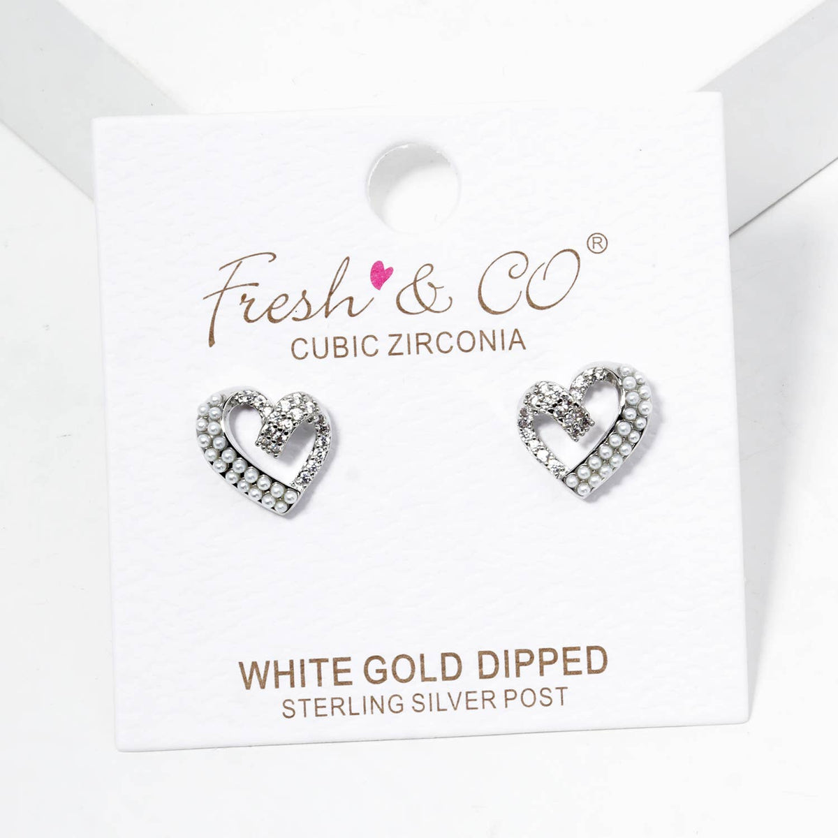 Dazzling Pave Heart & Pearl Accent Stud Earrings