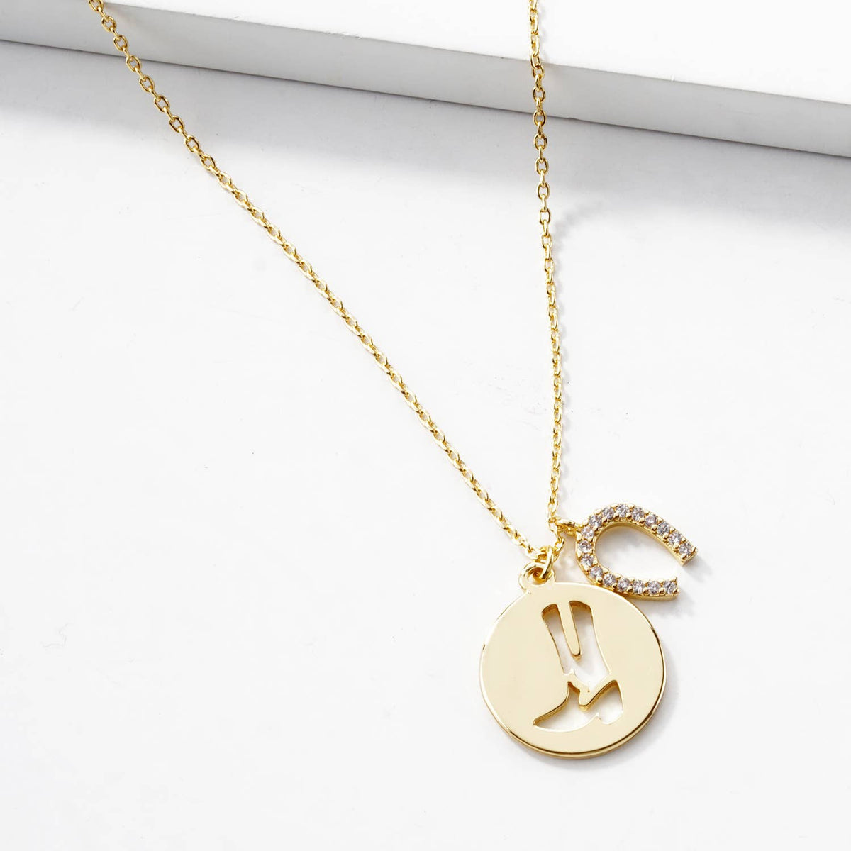 Western Boot & Horseshoe Charm Pendant Necklace