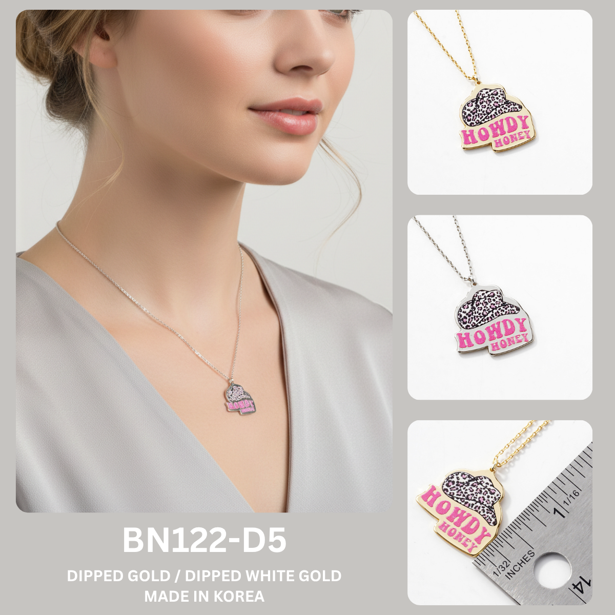 Howdy Honey Leopard Cowgirl Hat Pendant Necklace