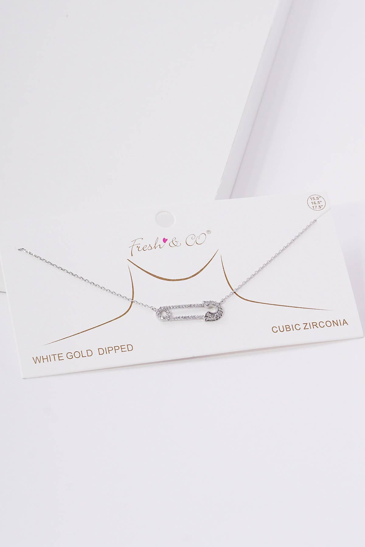 Gold Cubic Embedded Safety Pin Necklace