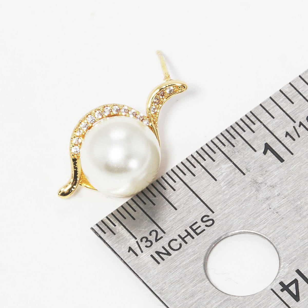 Gold Plated Freshwater Pearl Pave Stud Earrings