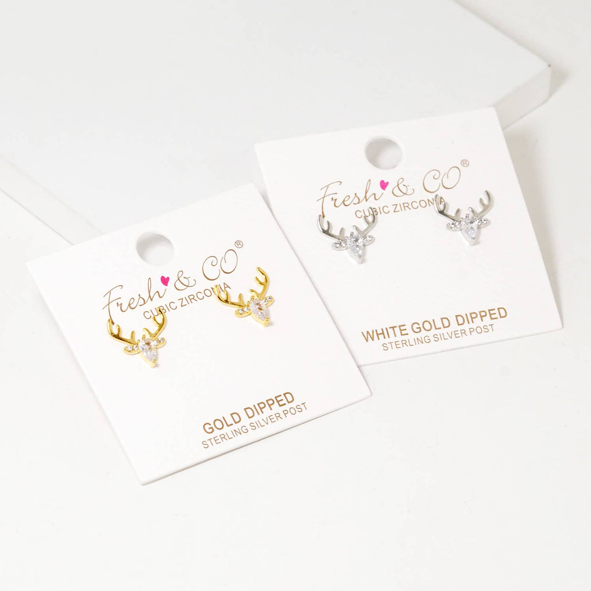 Dainty Reindeer Antler Cubic Zirconia Stud Earrings