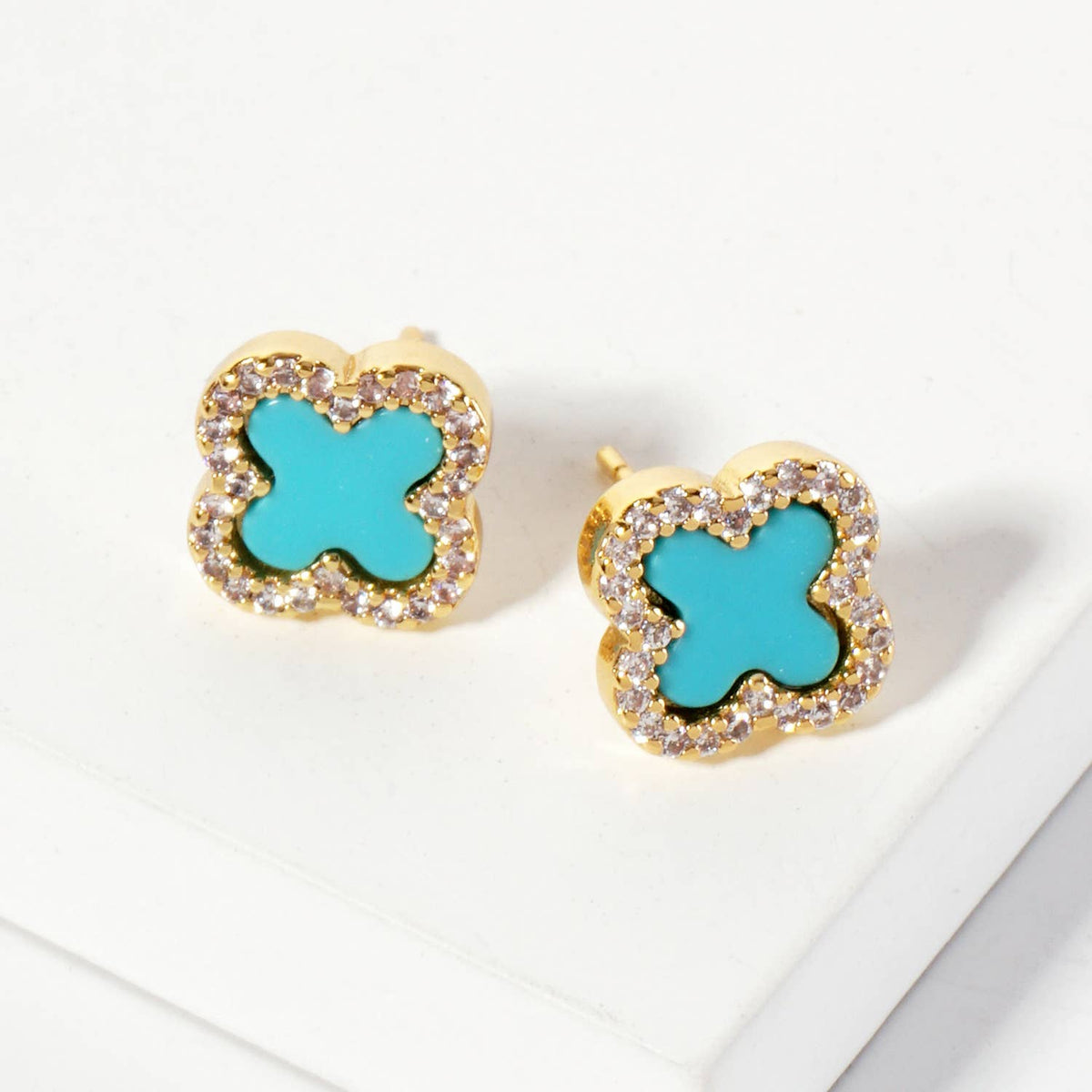 Pave-Set Cubic-Zirconia 11mm Quatrefoil Stud Earrings