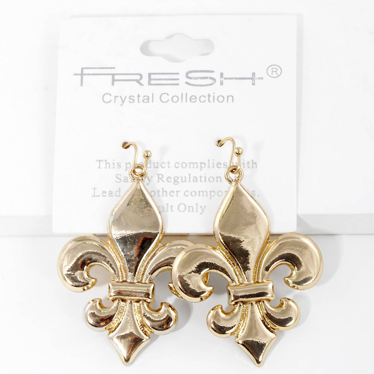 Gold Plated Bold Fleur De Lis Dangle Earrings
