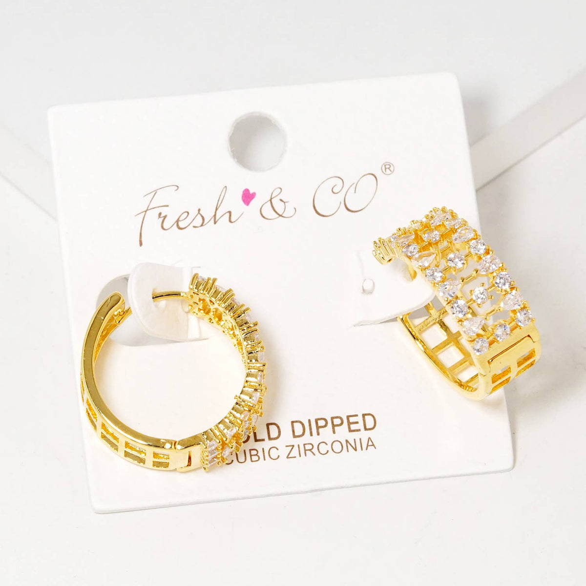 Geometric Pave Cubic Zirconia Huggie Hoop Earrings