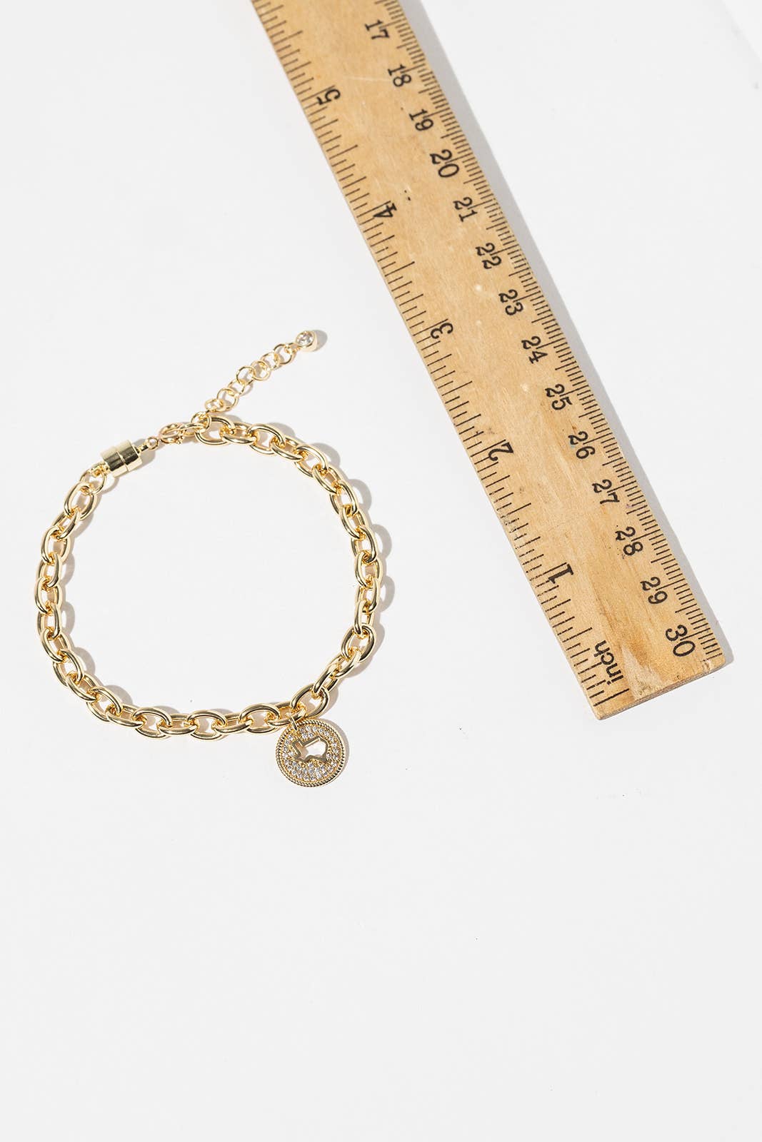 Texas State Charm Pave Cubic Zirconia Link Chain Bracelet