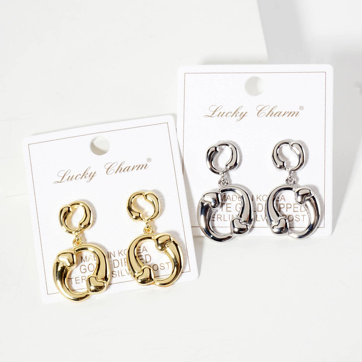 Polished Brass Heart Accent Circle Drop Earrings