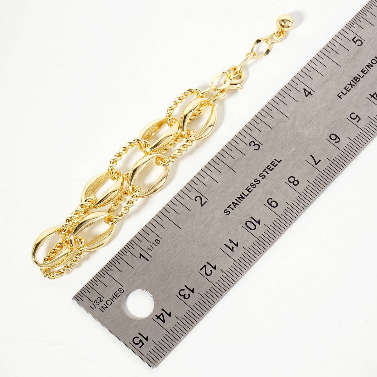 Polished Brass 15mm Twisted Chain and Oval Link Bracelet