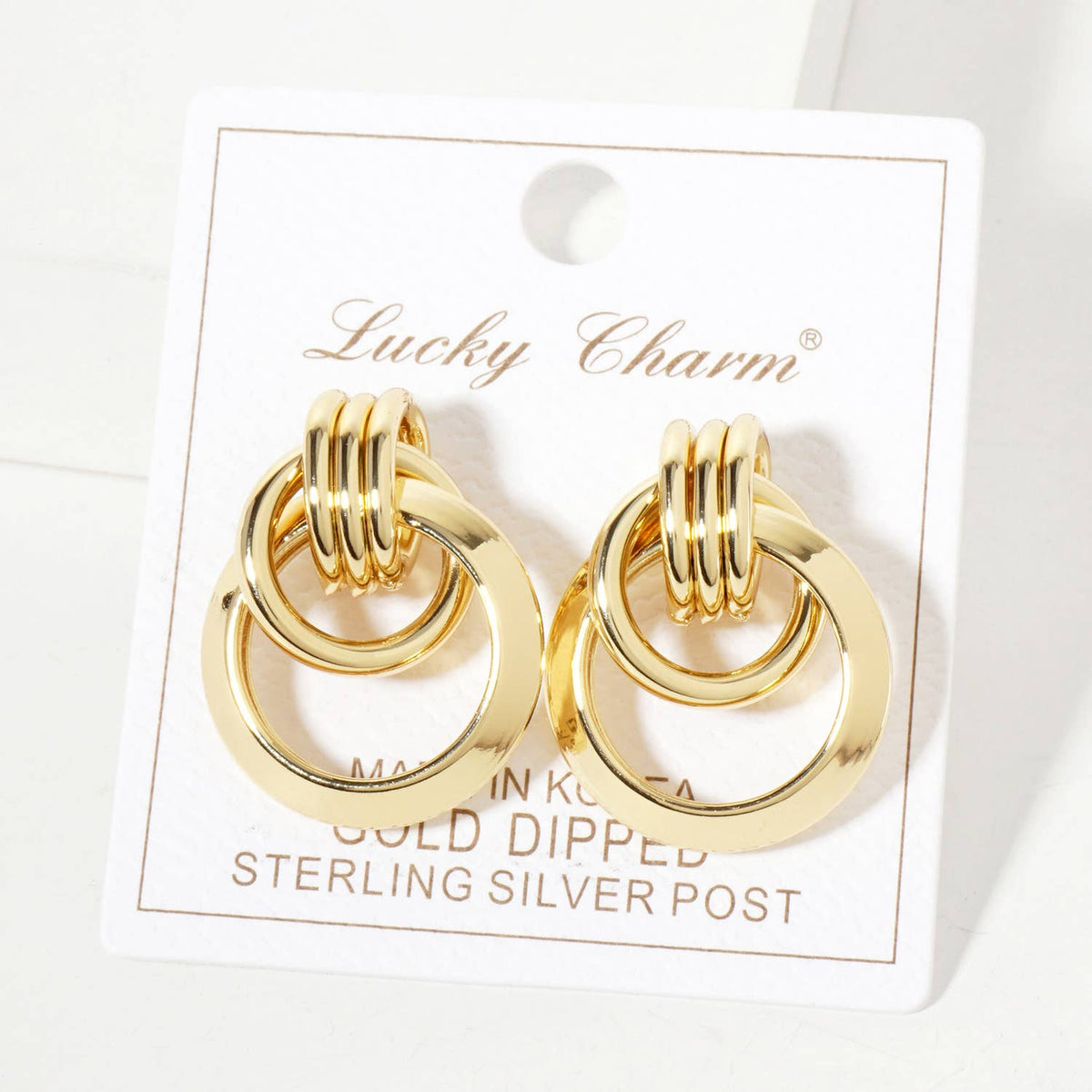 Polished Brass Interlocking Circle Doorknocker Earrings