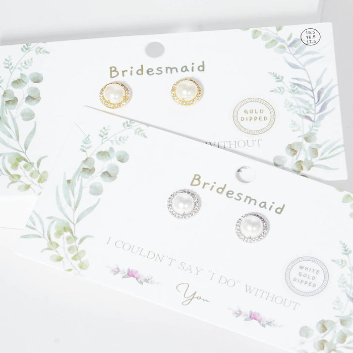 Classic Pearl & Crystal Halo Bridesmaid Stud Earrings