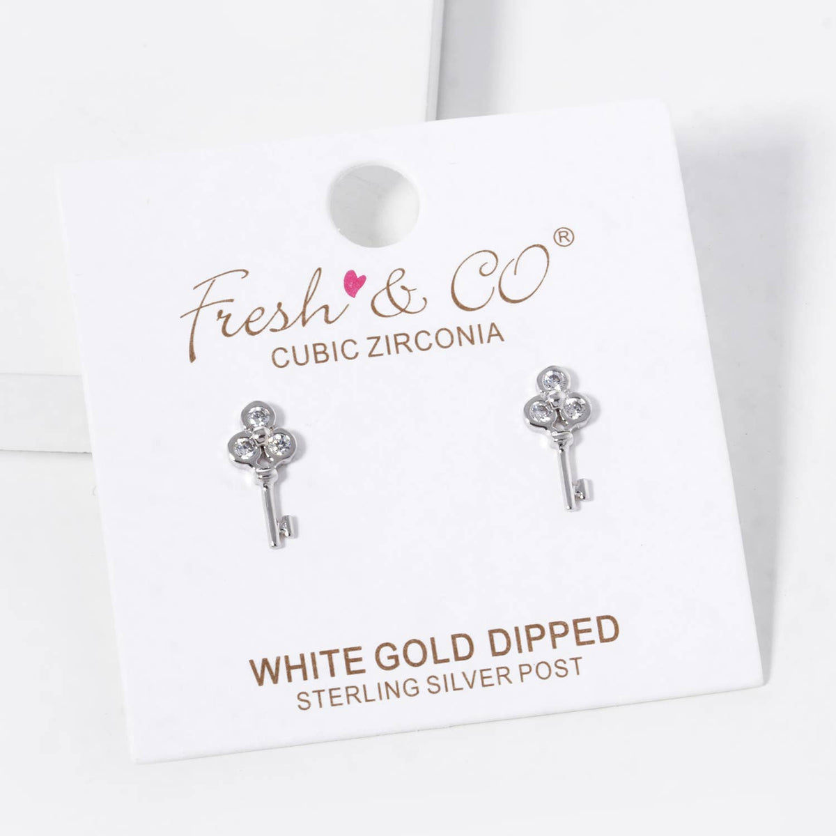18K Gold Dipped Three CZ Stones Key Stud Earrings
