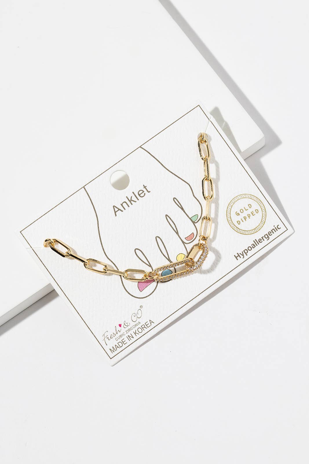 Pave Cubic Zirconia Interlocking Paperclip Link Anklet