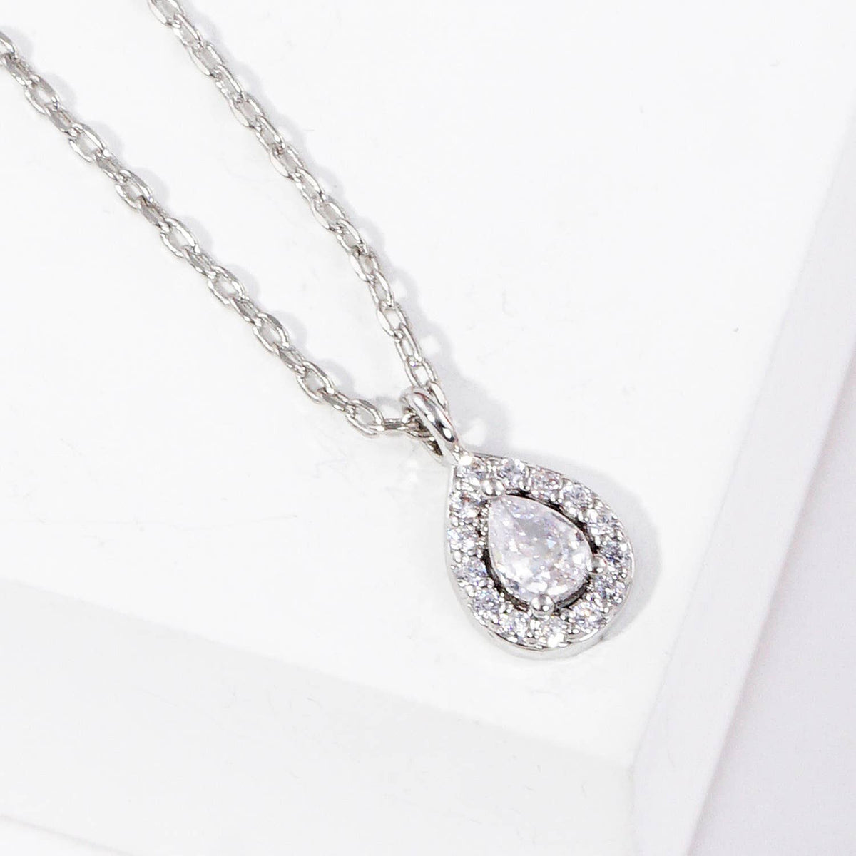 Elegant Pear-Cut Halo Pendant Necklace