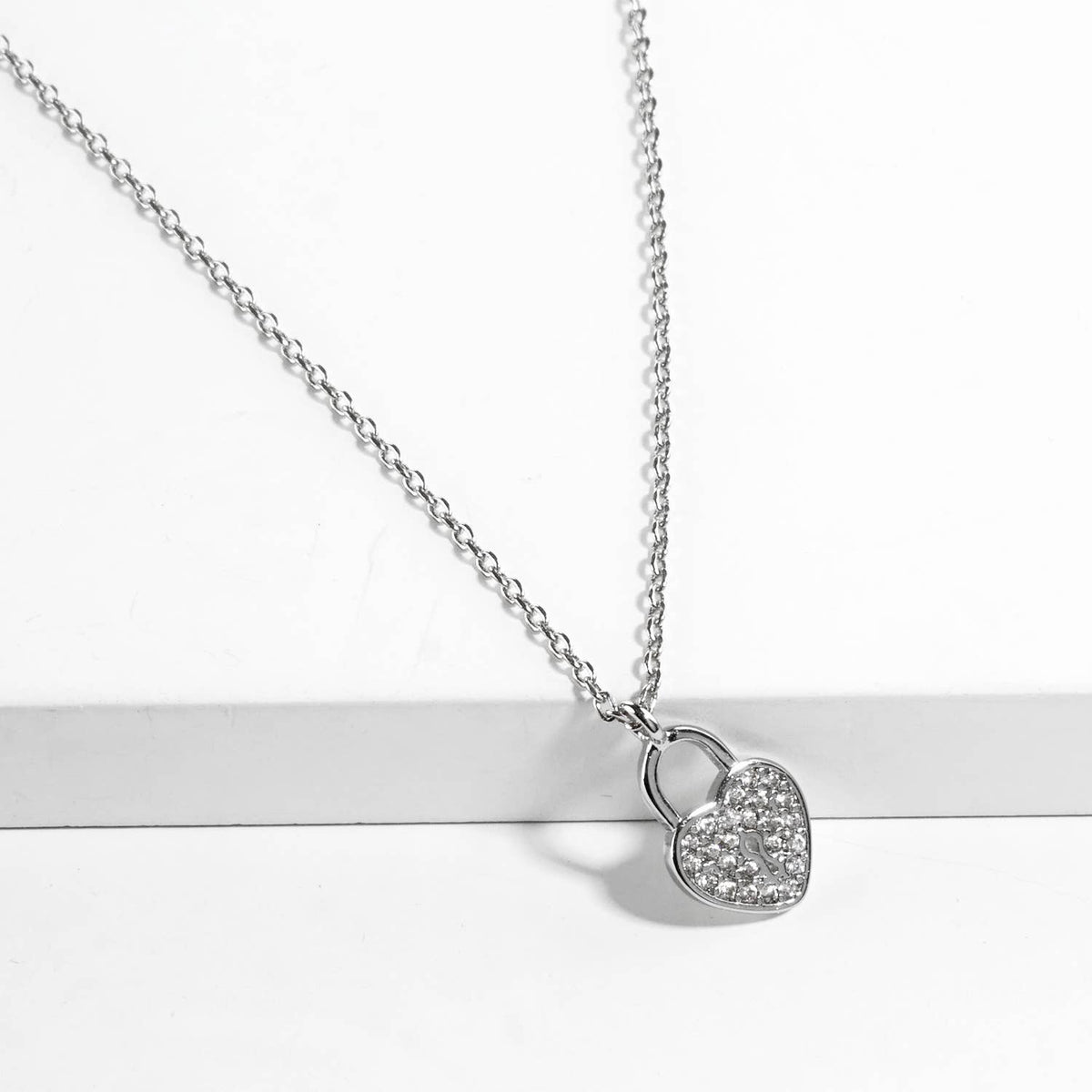 Cubic Zirconia Pavé Heart Lock Pendant Necklace