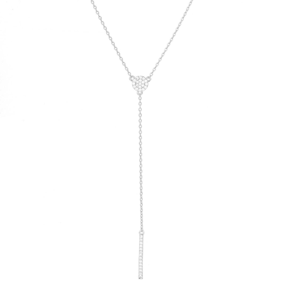 Cubic Zirconia Pave Disc and Bar Lariat Drop Necklace