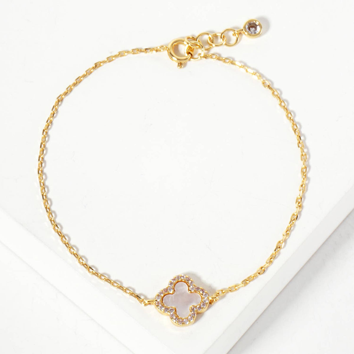 Pave-Set 11mm 18K-Gold-Dipped Brass Quatrefoil Bracelet