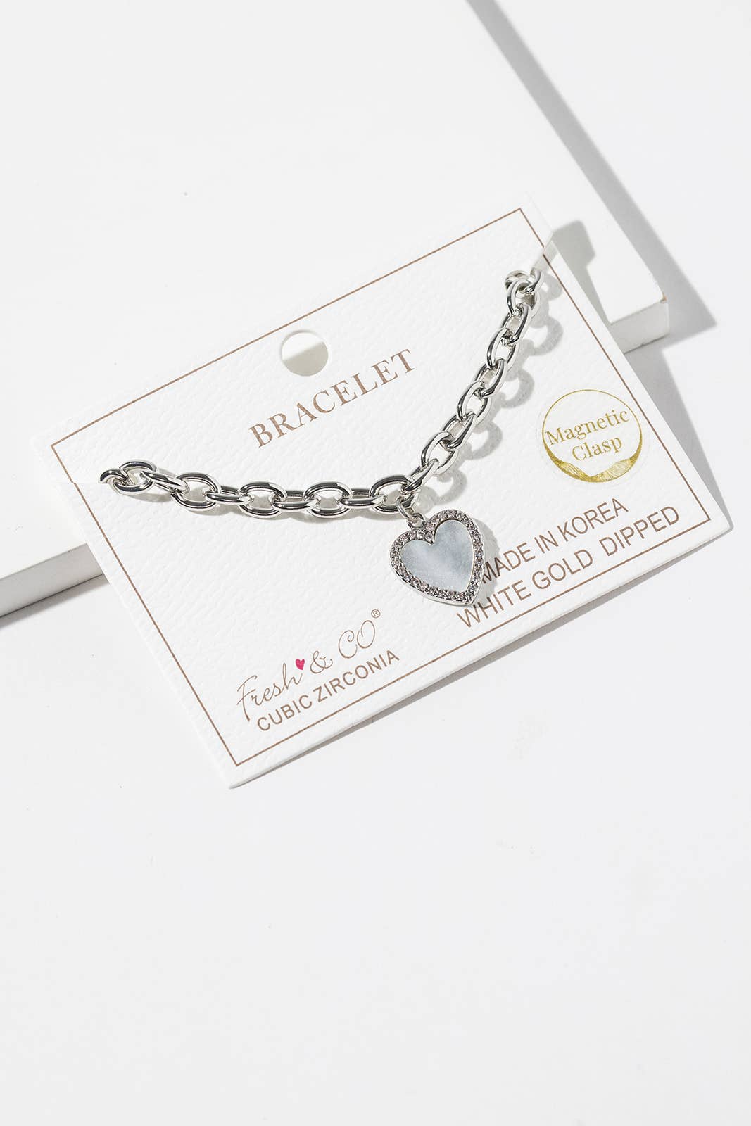 Magnetic Clasp Chunky Link Heart Charm Bracelet