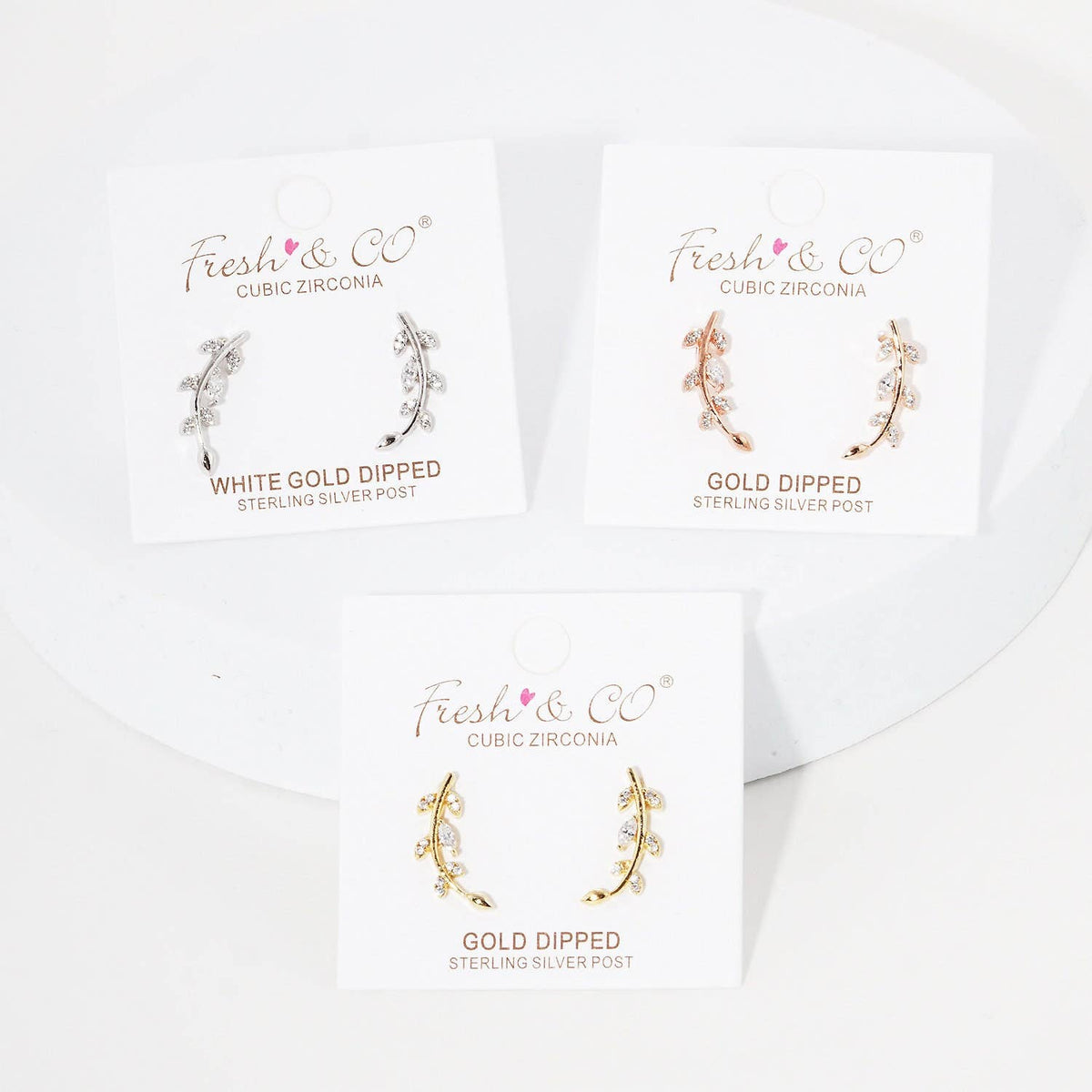 Gold Cubic Marquise Leaf Crawler Earrings