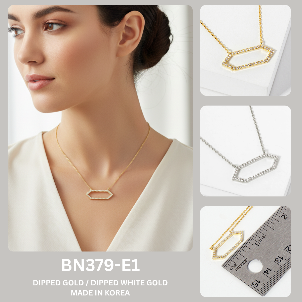 18K Gold Dipped CZ Pave Hexagon Pendant Necklace