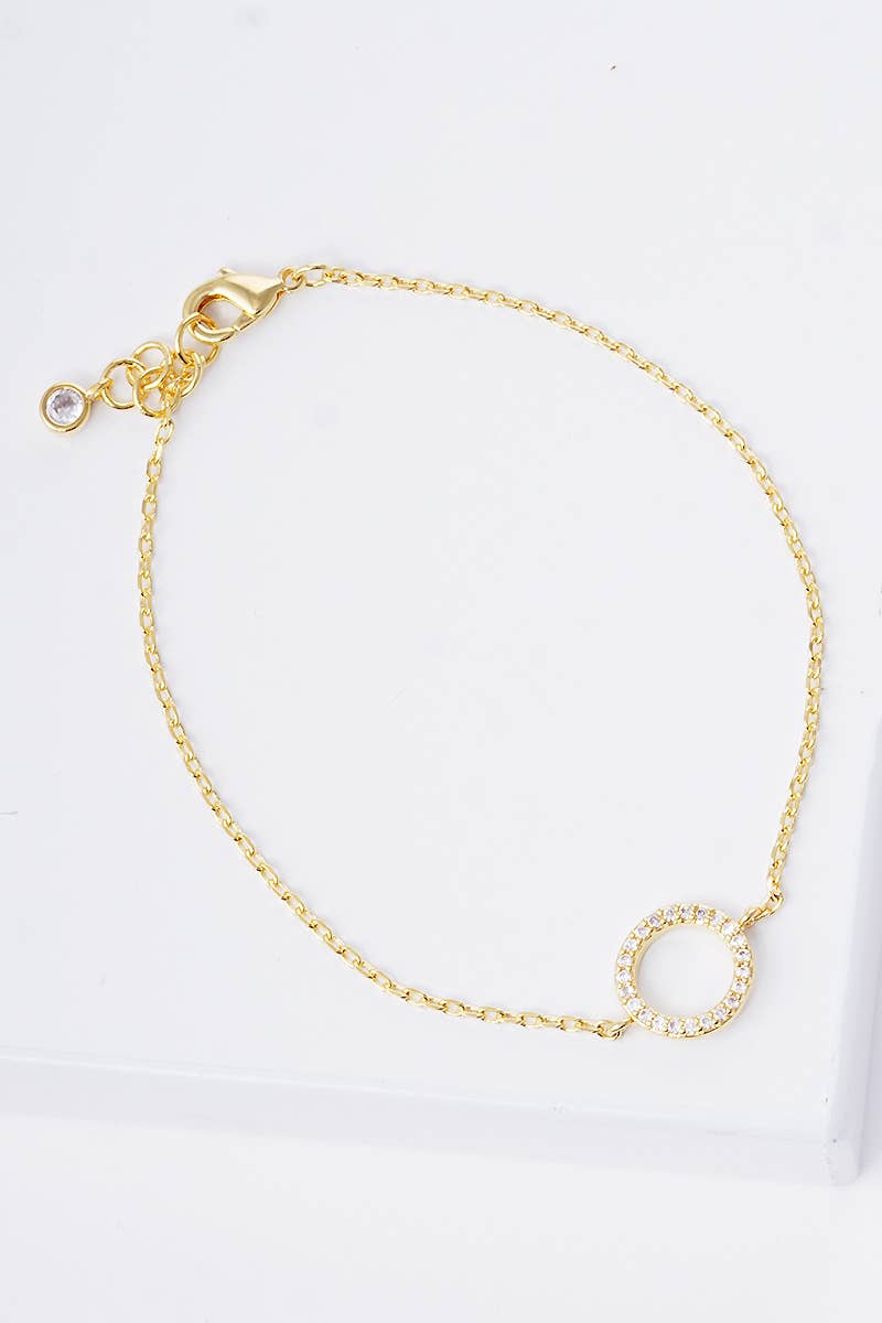 Dainty Pavé Circle Charm Chain Bracelet