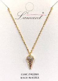 Pave CZ Ice Cream Cone Pendant Necklace