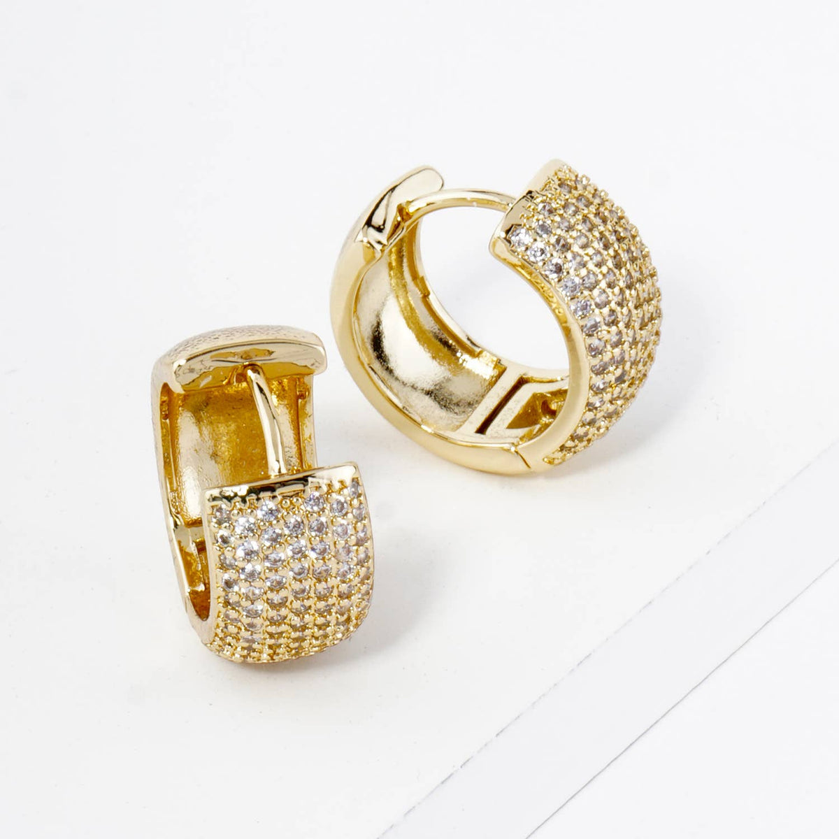 Micro Pave Set Cubic Zirconia 15mm Huggie Hoop Earrings