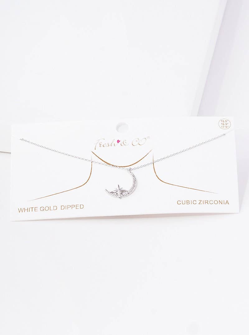 Gold North Star Moon Pendant Necklace