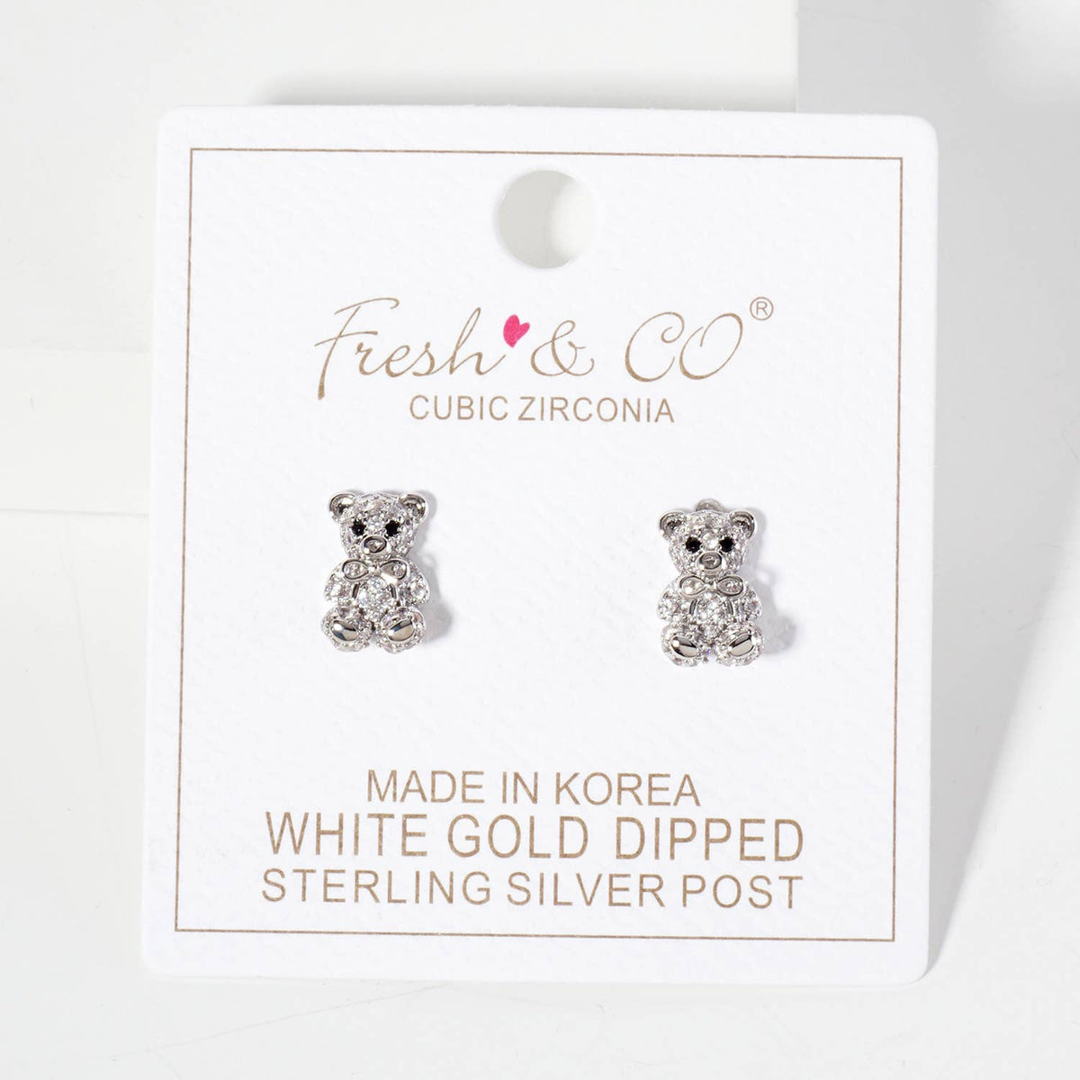 Minimalist Pave-Set Teddy-Bear with Bow Stud Earrings