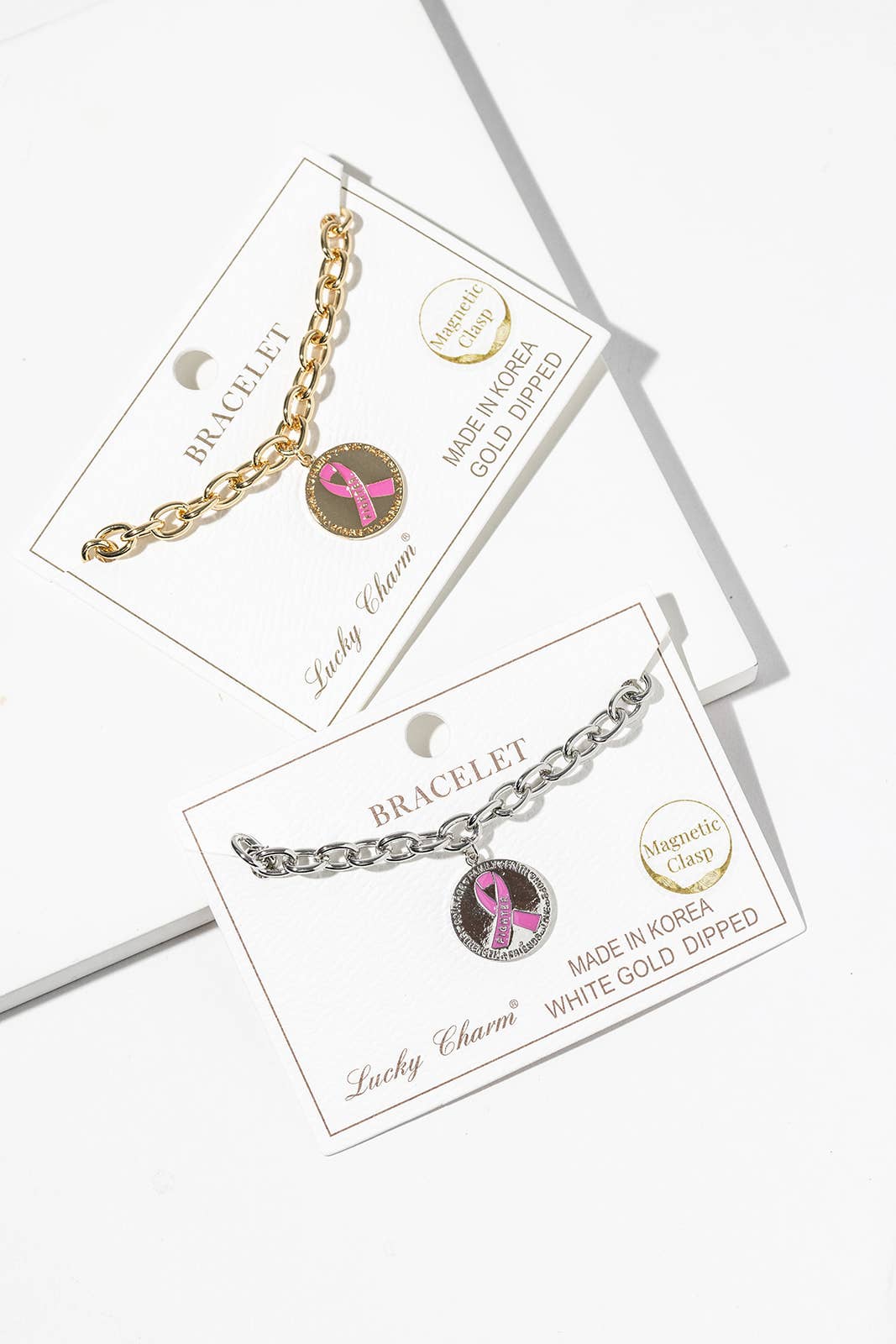 Pink Ribbon "Fighter" Breast Cancer Awareness Magnetic Clasp