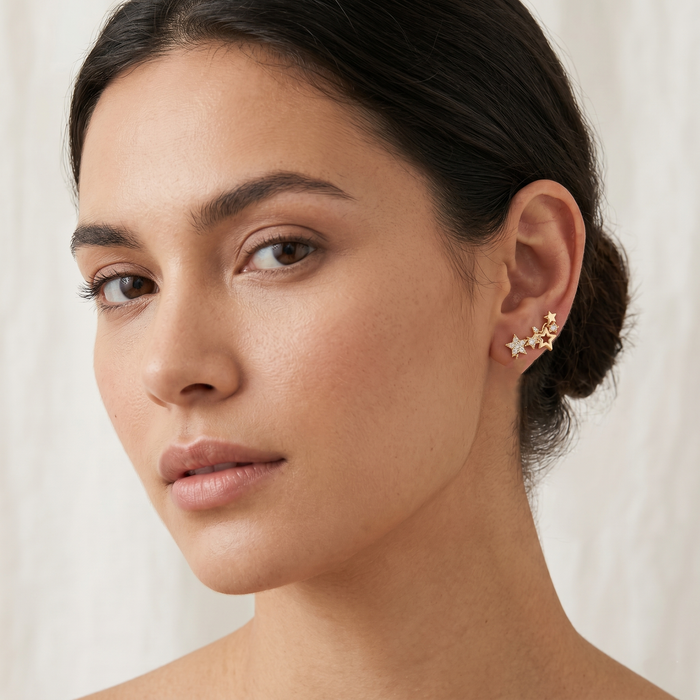 Gold Starfall Ear Climber Earrings