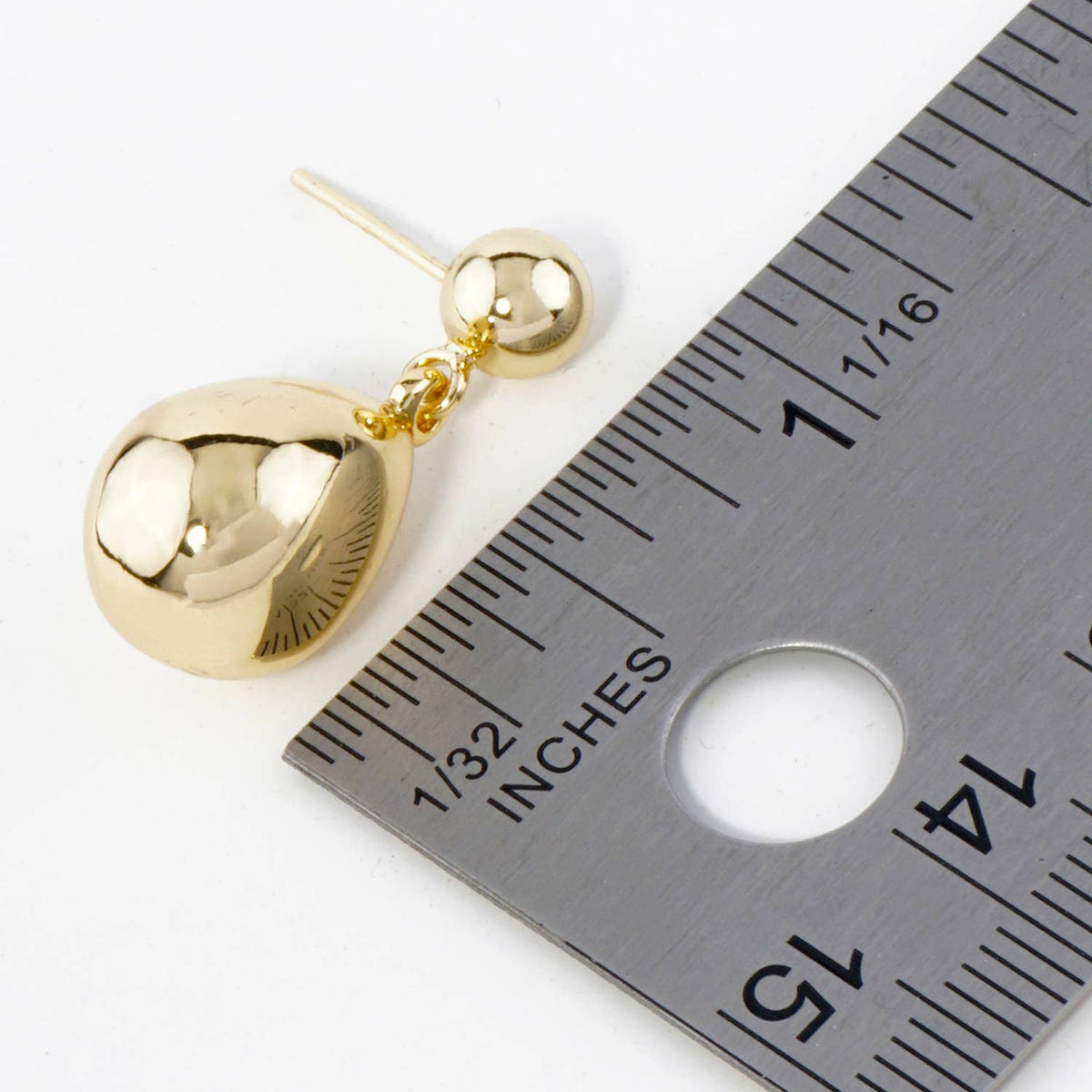 Medium Puffy Teardrop Drop Dangle Post Earrings / 18K Gold