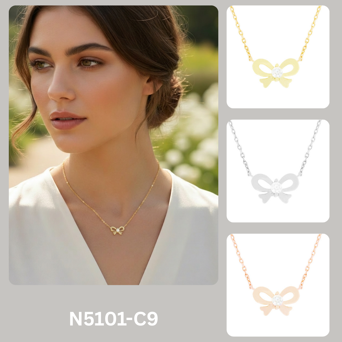 Cubic Zirconia Bow Pendant Necklace