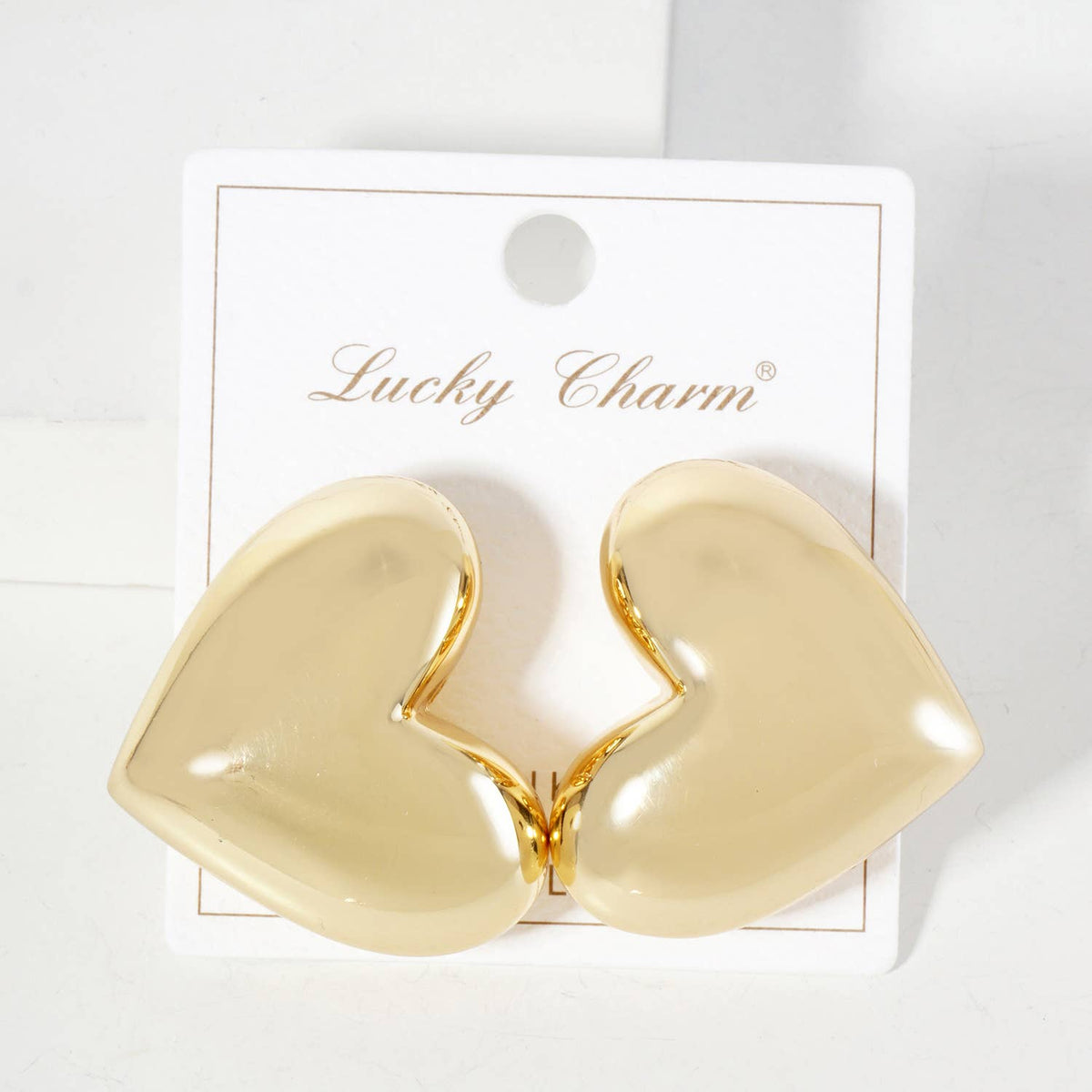 Polished Brass 35mm Puffy Heart Statement Earrings