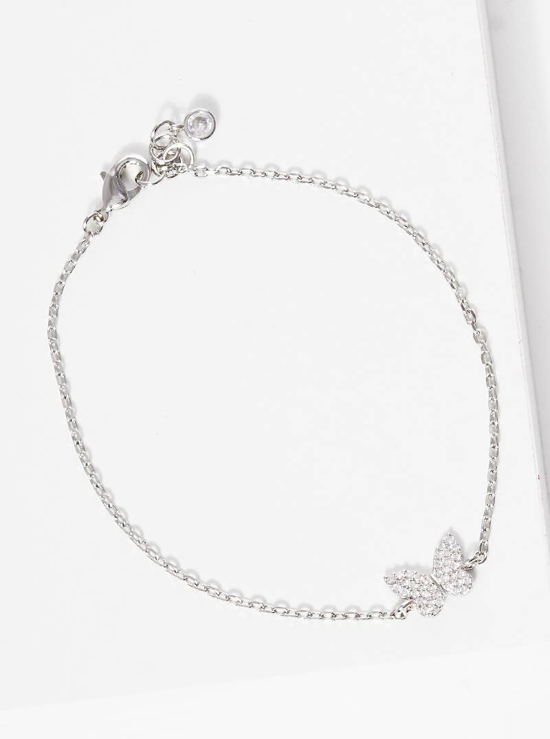Pave Butterfly Charm Chain Bracelet