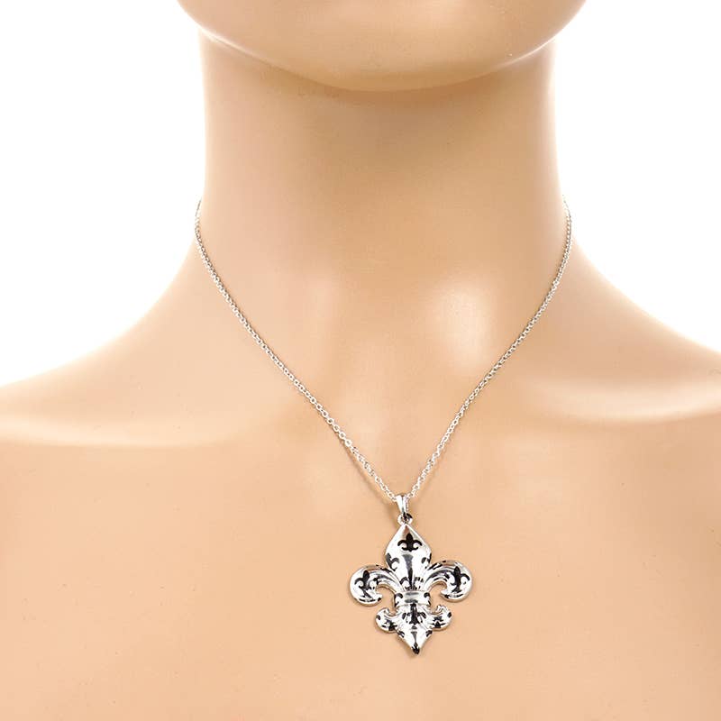 Gold Plated Black Spotted Fleur De Lis Necklace