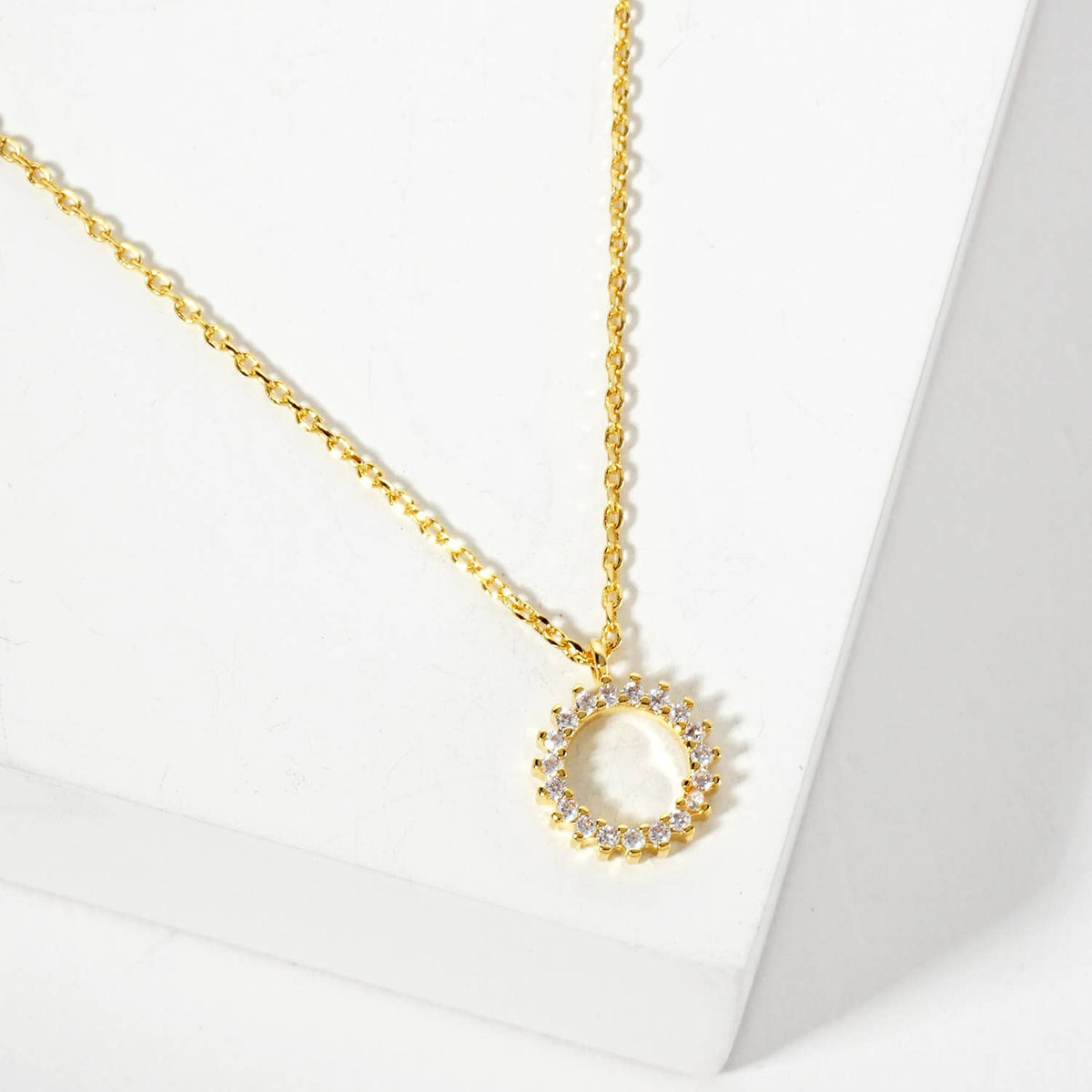 Minimalist Pave Circle Pendant Necklace