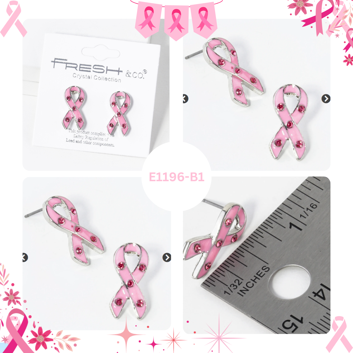 Pink Ribbon Crystal Awareness Stud Earrings