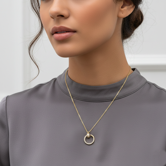Crystal Pave Open Circle Interlocking Pendant Necklace